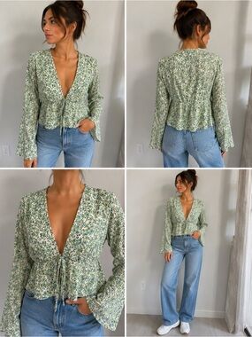 Floral Tie Front Peplum Blouse Cottagecore Fairy Top